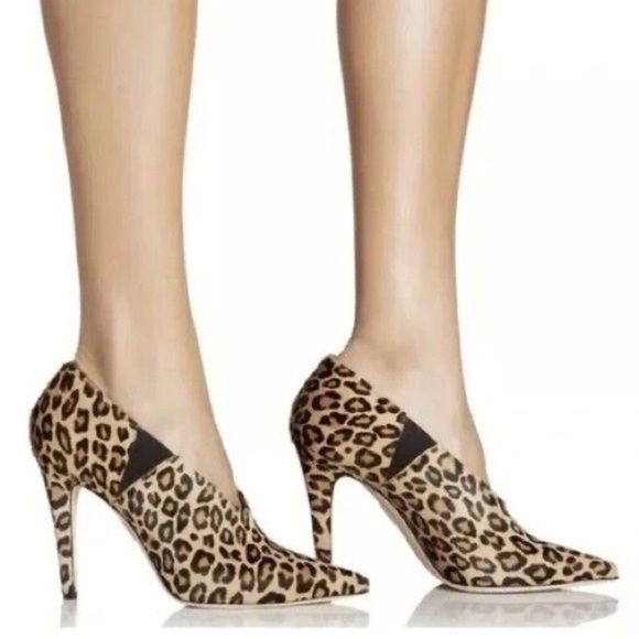 Tamara Mellon League Leopard Animal Print Pointed Toe Booties Heels Sz 37 - Picture 1 of 14